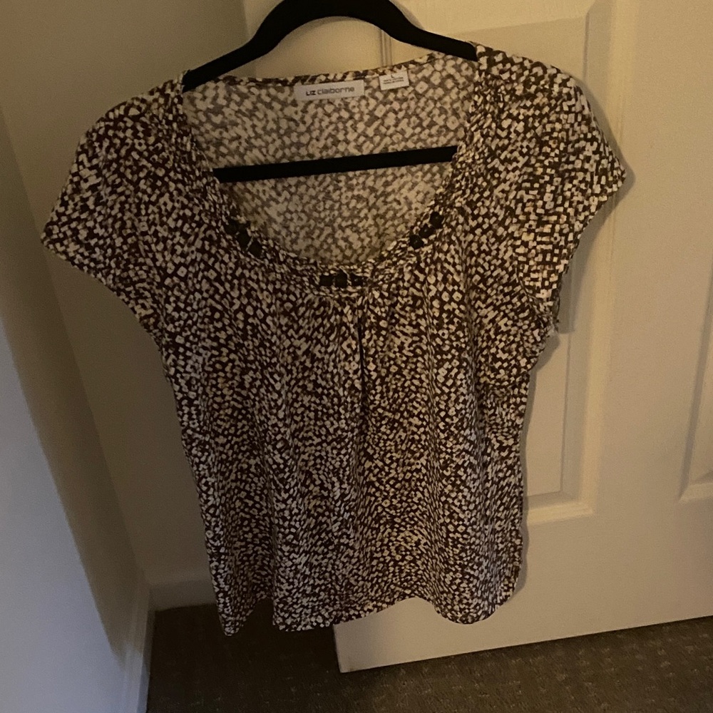 Liz Claiborne Brown and White Patterned Blouse